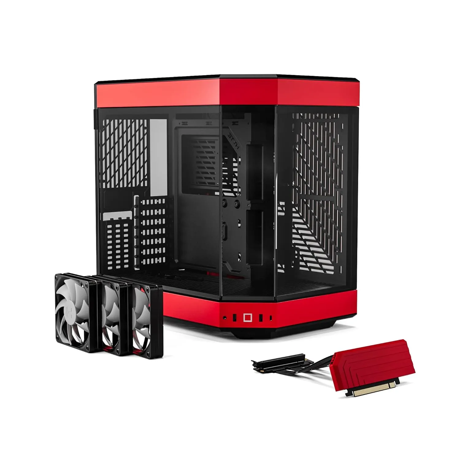 HYTE Y60 Modern Aesthetic Dual Chamber Panoramic Tempered Glass Mid-Tower ATX Computer Gaming Red and Black Case overview 1