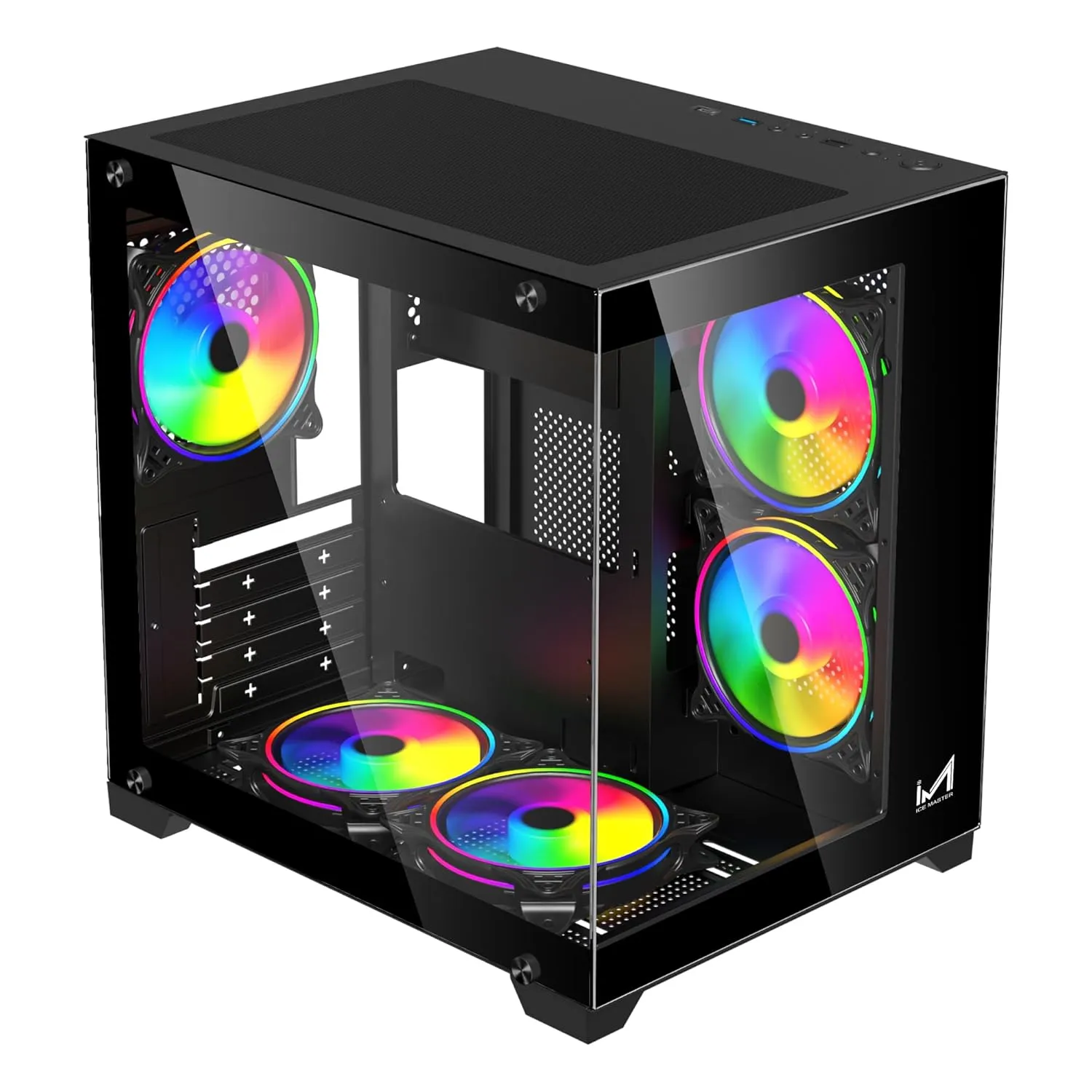 ICEMASTER Dynamite Mid-Tower Computer Case/Gaming Cabinet | Supports Micro-ATX, Mini-ITX | Pre-Installed 2 Side Fans, 1 Rear ARGB Fan & 2 Bottom Fans (Black) overview 1