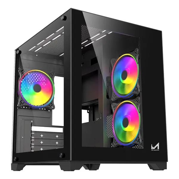 ICEMASTER Dynamite Mid-Tower Computer Case/Gaming Cabinet | Supports Micro-ATX, Mini-ITX | Pre-Installed 2 Side Fans, 1 Rear ARGB Fan & 2 Bottom Fans (Black)