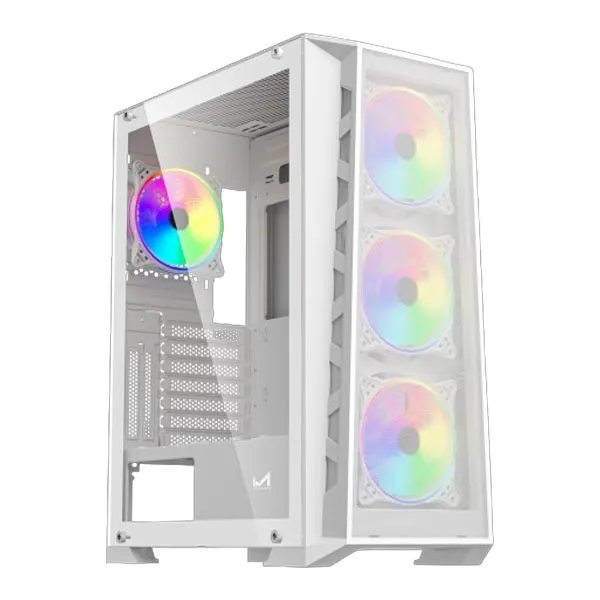 ICEMASTER Frosty Computer Case/Gaming Cabinet | Supports ATX, Micro-ATX, ITX, Motherboard | Pre- Installed 4 x 120mm ARGB Fans (White)
