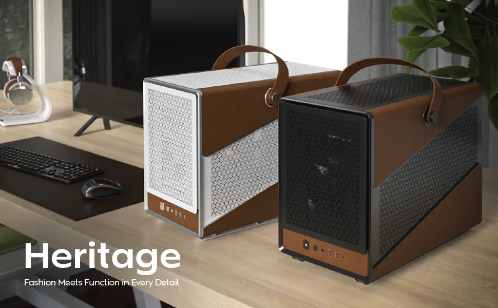 MONTECH Heritage PRO mATX Compact Leather Gaming Chassis with Signature Handle Design (Black) overview 1