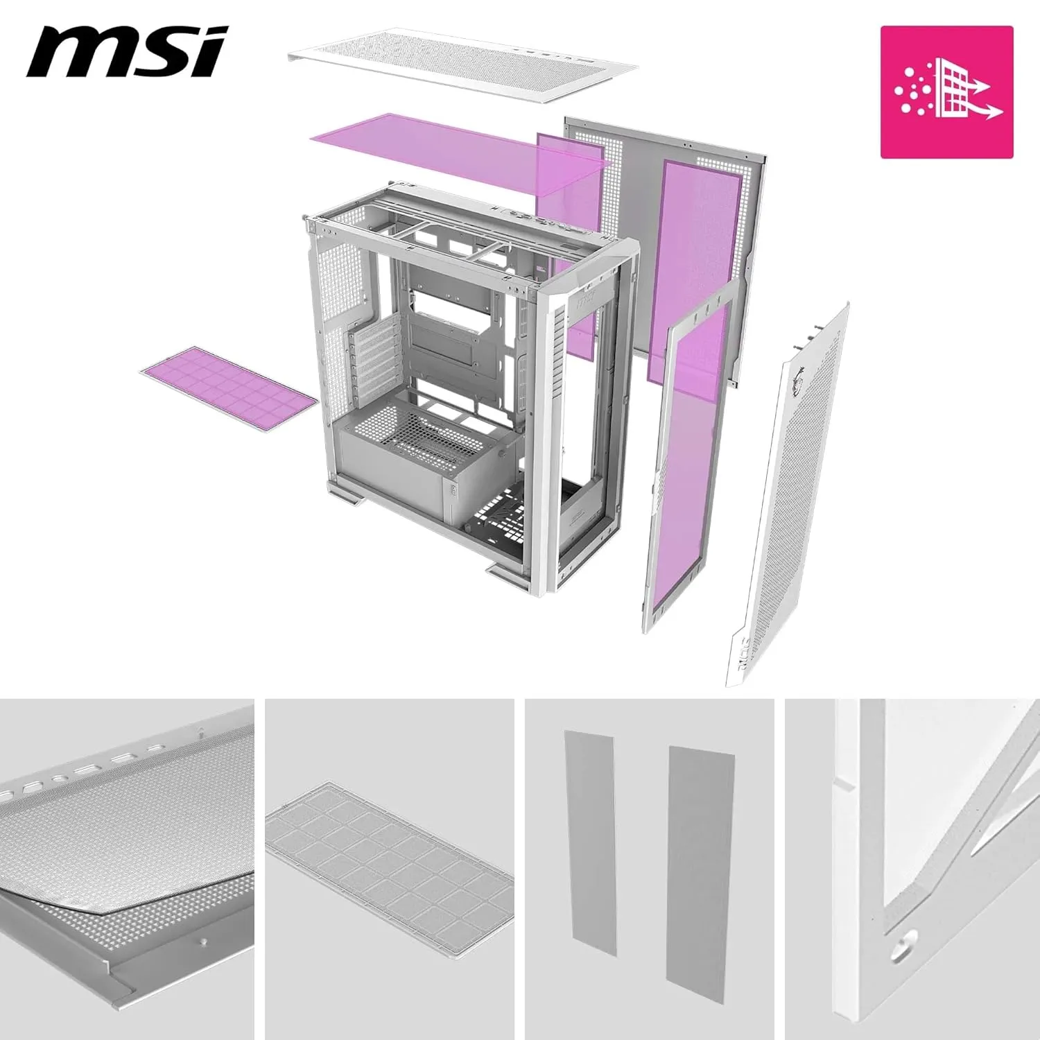 MSI MPG Velox 300R Airflow PZ ARGB E-ATX Mid Tower Case (White) overview 3