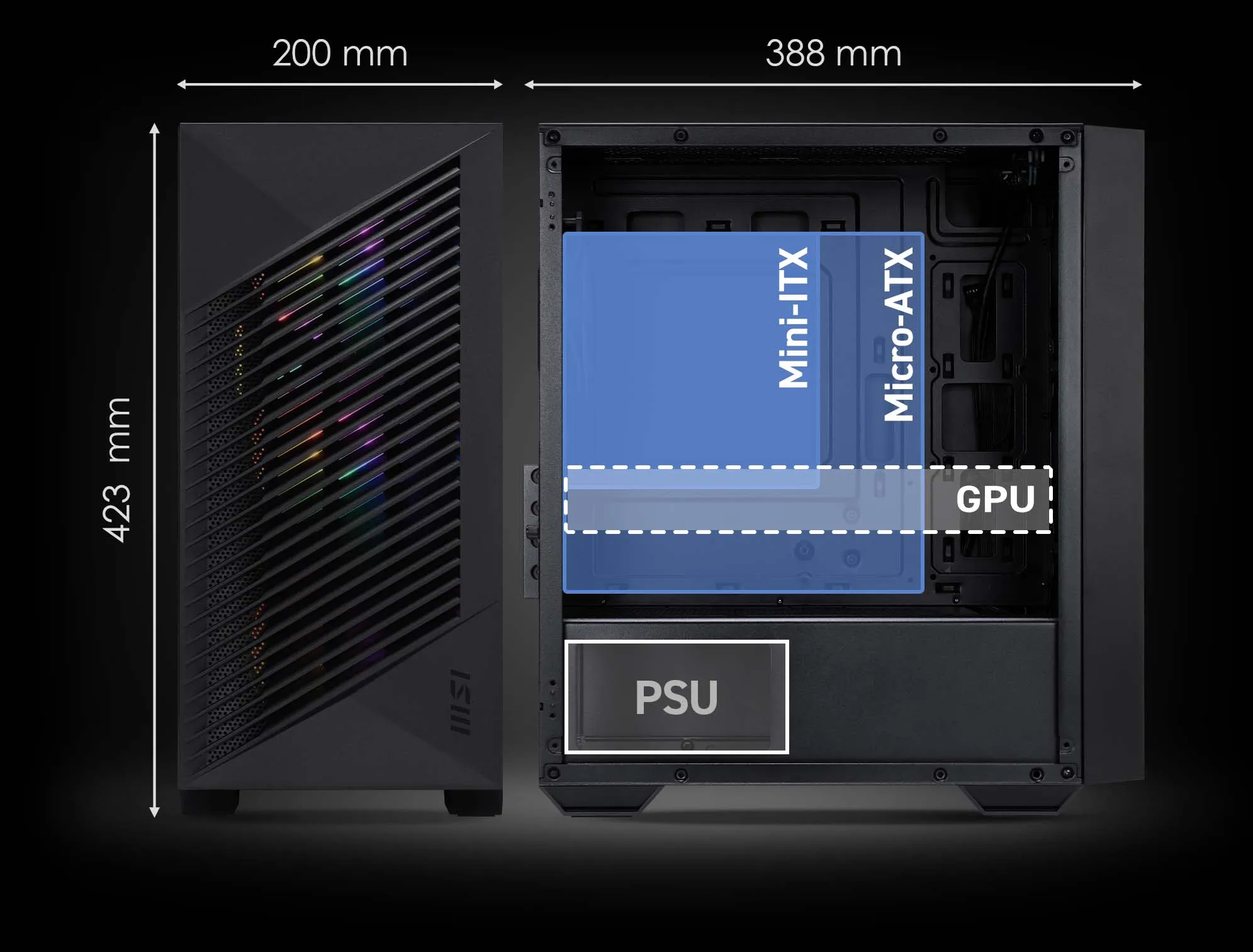 MSI PRO FORGE M050A Auto RGB M-ATX Mini Tower Case overview 10
