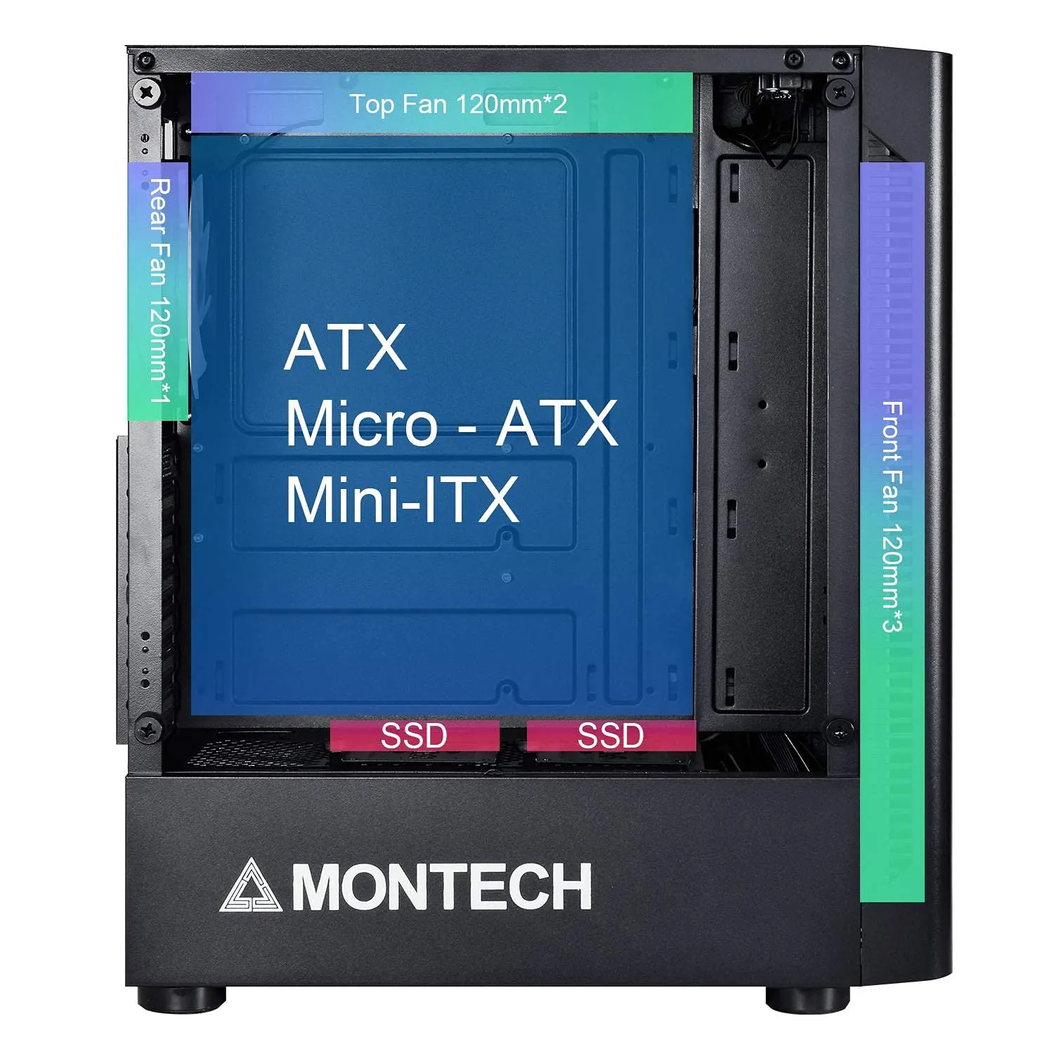 Montech X1 Mid Tower Cabinet (Black) overview 5