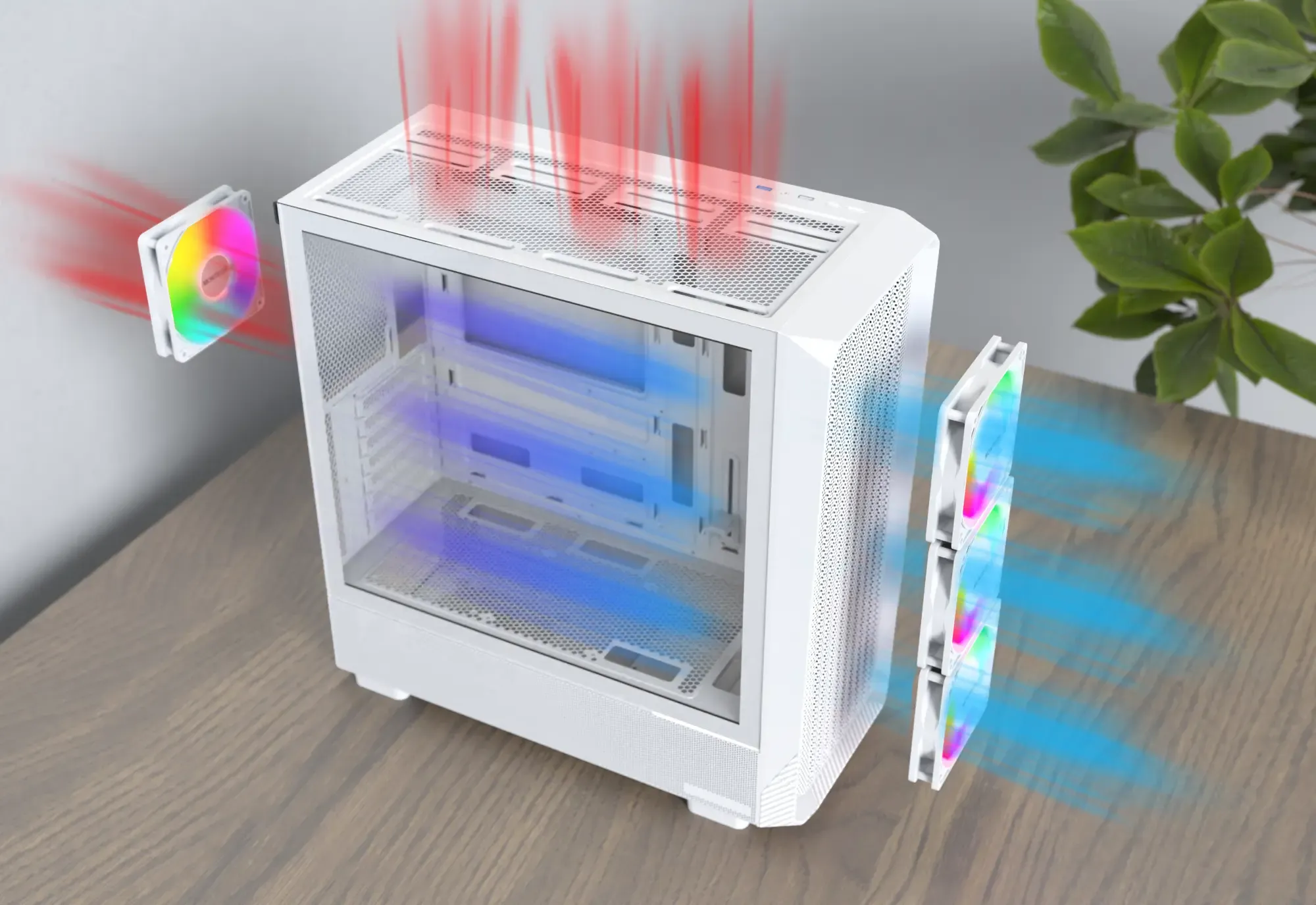 Montech X5 ARGB carbon fiber Print ATX Gaming Case - White overview 4