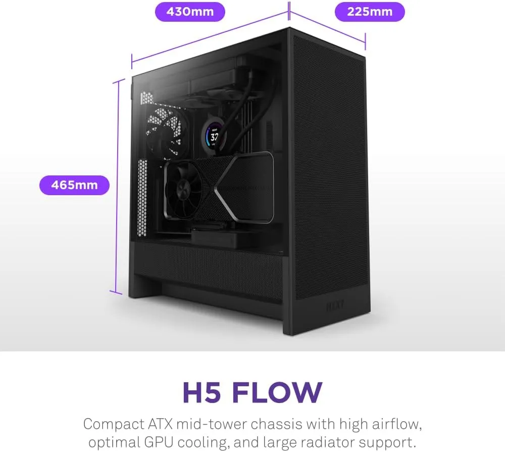 NZXT H5 Flow 2024 Compact ATX Mid-Tower PC Gaming Case (Black) overview 1