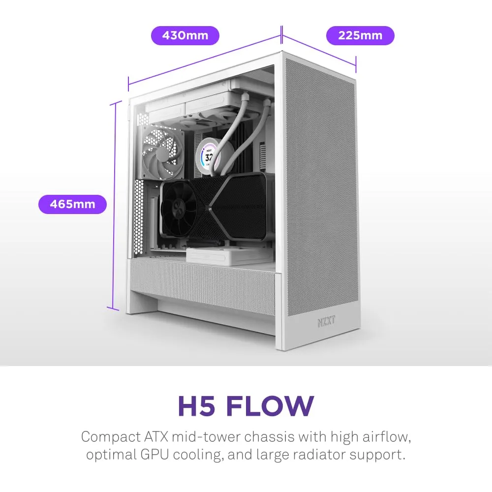 NZXT H5 Flow 2024 Compact ATX Mid-Tower PC Gaming Case (White) overview 1