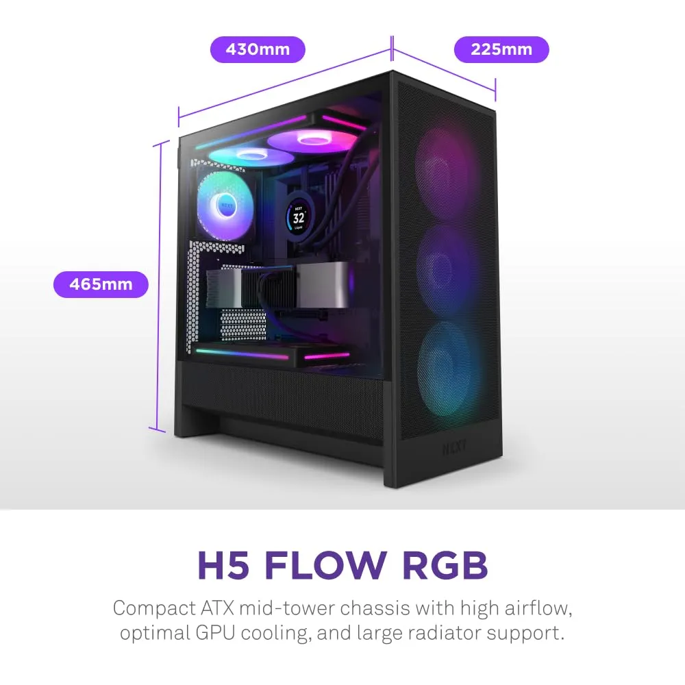 NZXT H5 Flow RGB 2024 Edition ATX Mid Tower Chassis (All Black) overview 1
