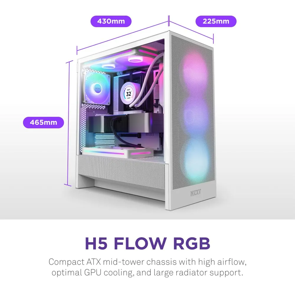 NZXT H5 Flow RGB 2024 Edition ATX Mid Tower Chassis (All White) overview 1