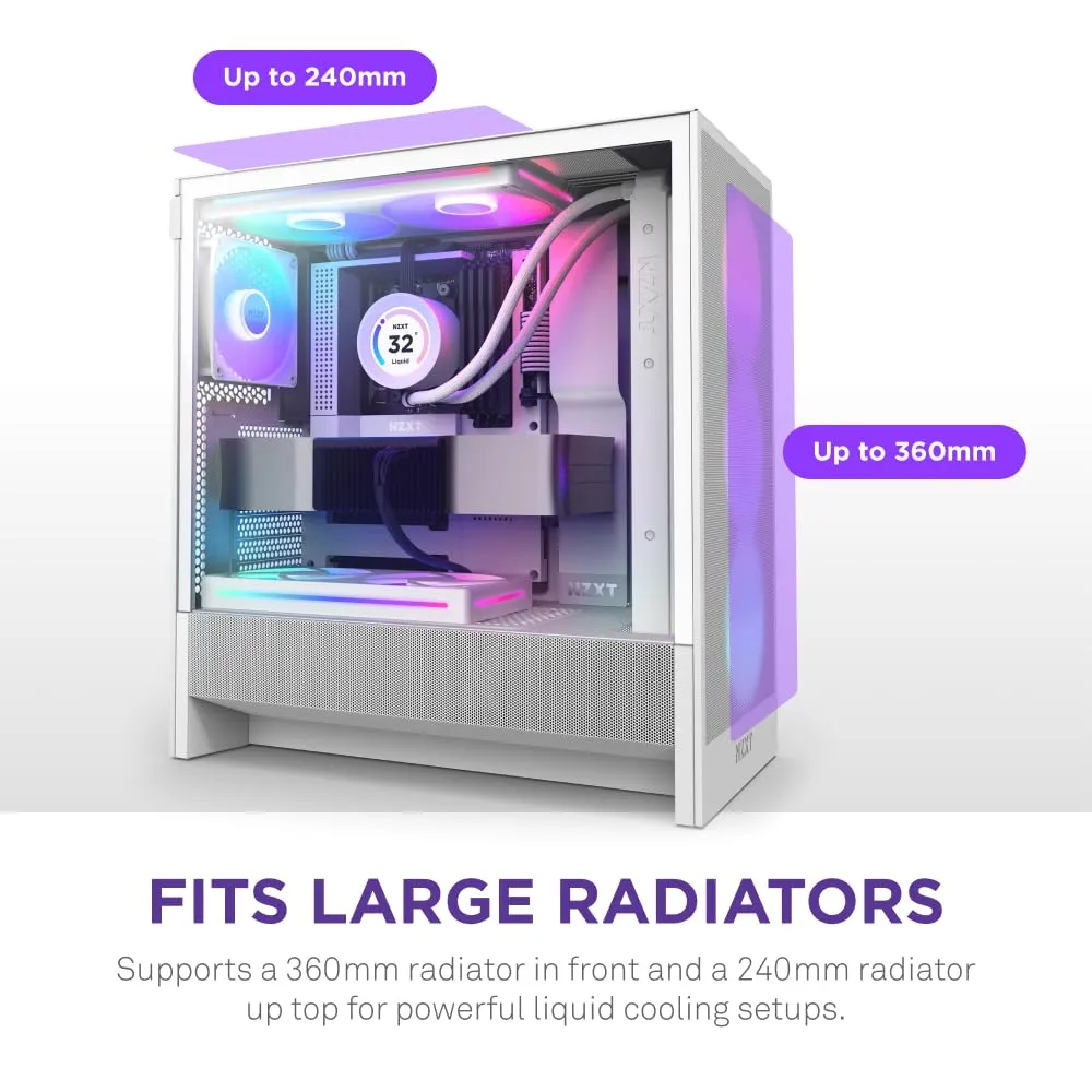 NZXT H5 Flow RGB 2024 Edition ATX Mid Tower Chassis (All White) overview 3