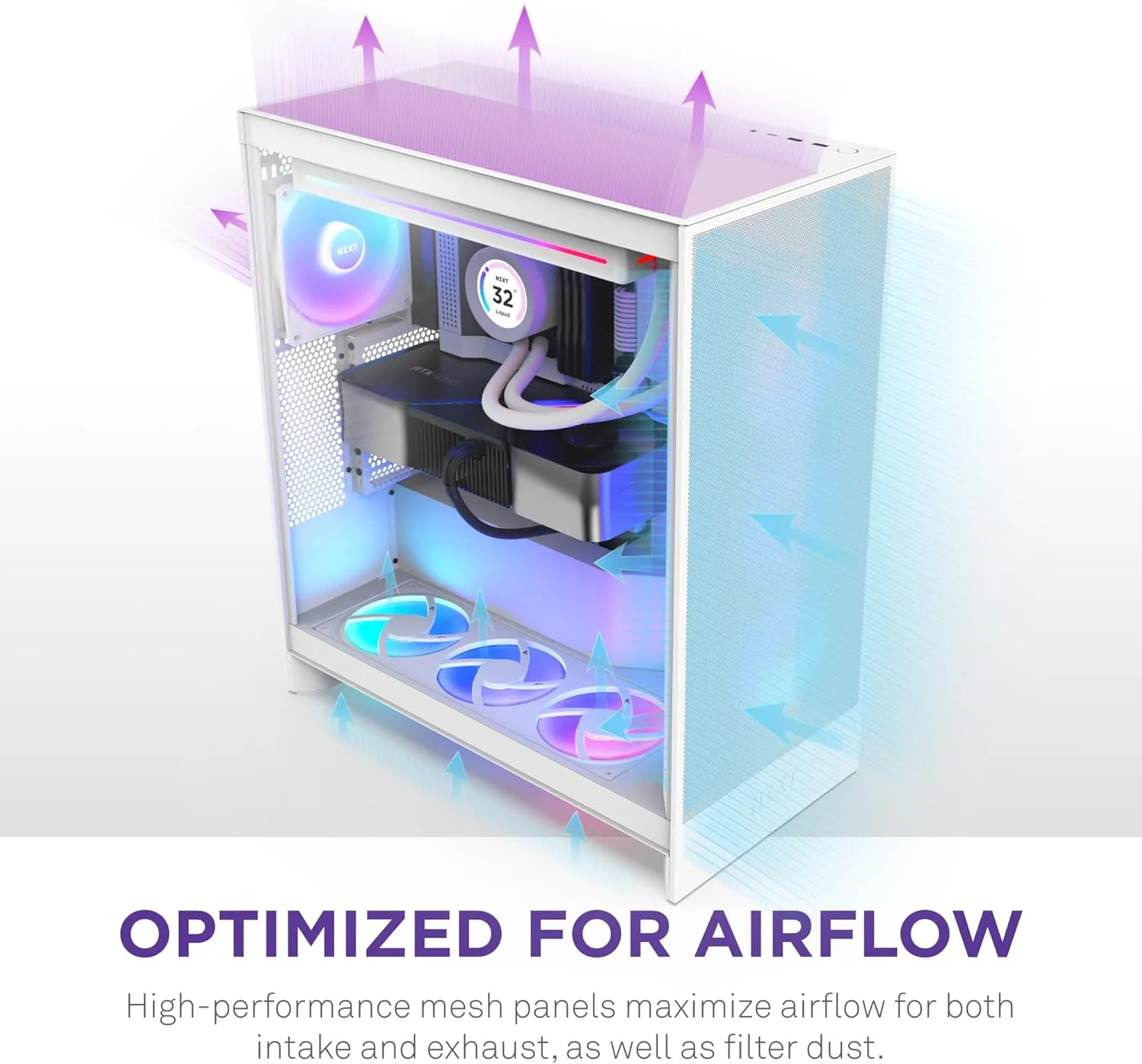 NZXT H7 Flow RGB (2024) ATX Mid Tower Airflow Cabinet (White) overview 13