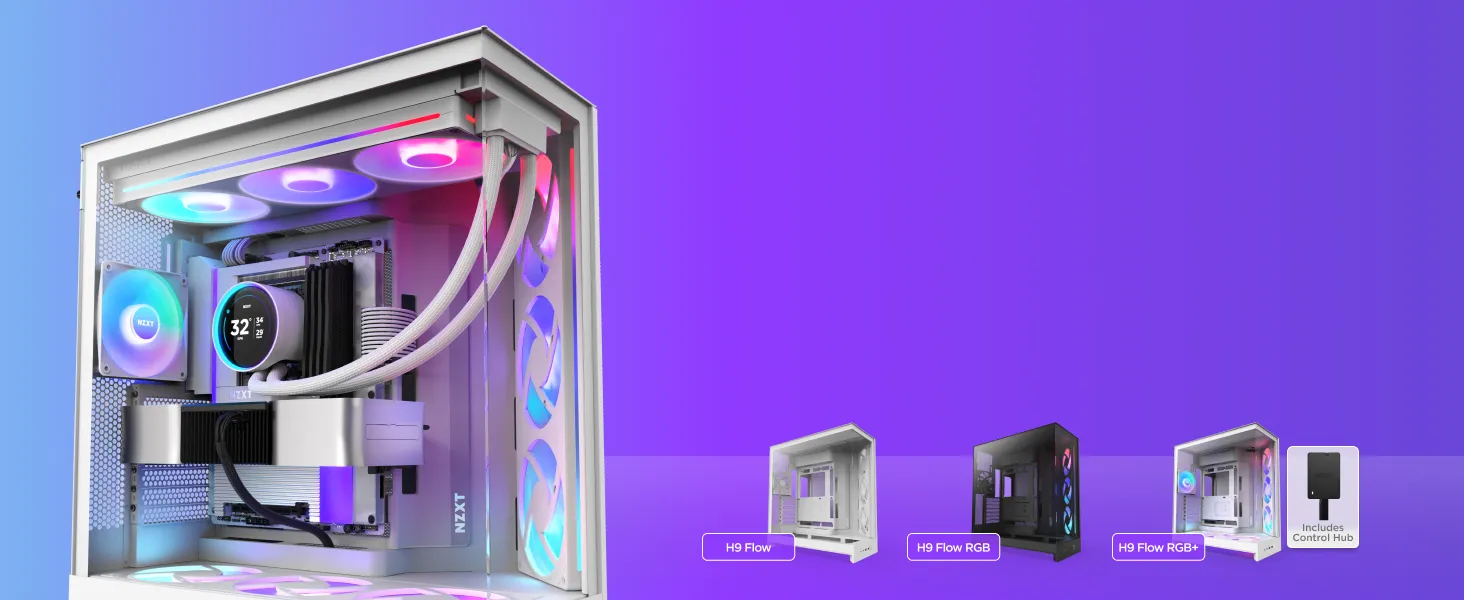 NZXT H9 Flow (2025) Dual Chamber Mid Tower ATX Airflow Cabinet (White) overview 1