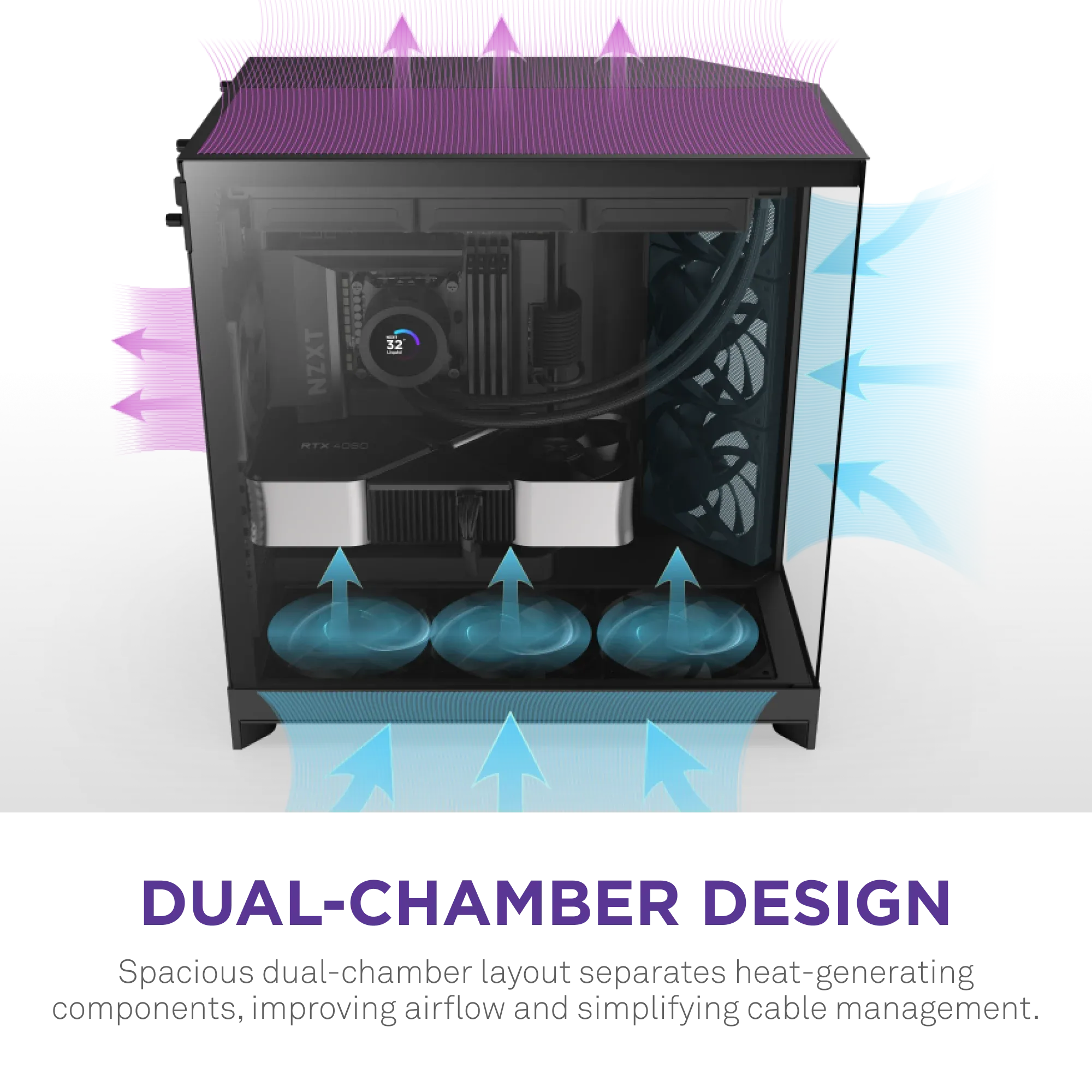 NZXT H9 Flow (2025) Large Dual-Chamber ATX Mid-Tower Airflow PC Case (Black) overview 6