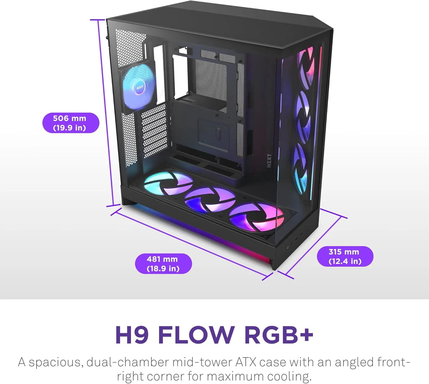 NZXT H9 Flow RGB+ (2025) Large Dual-Chamber ATX Mid-Tower Airflow PC Case (Black) overview 1