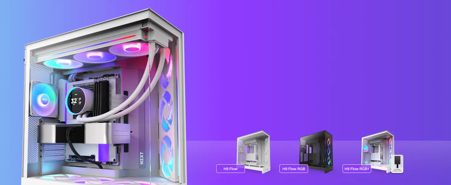 NZXT H9 Flow RGB+ (2025) Large Dual-Chamber ATX Mid-Tower Airflow PC Case (Black) overview 2