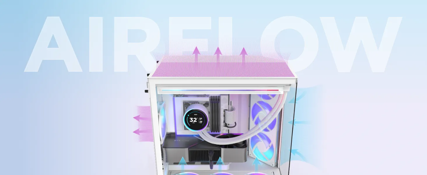 NZXT H9 Flow RGB+ (2025) Large Dual-Chamber ATX Mid-Tower Airflow PC Case (White) overview 2