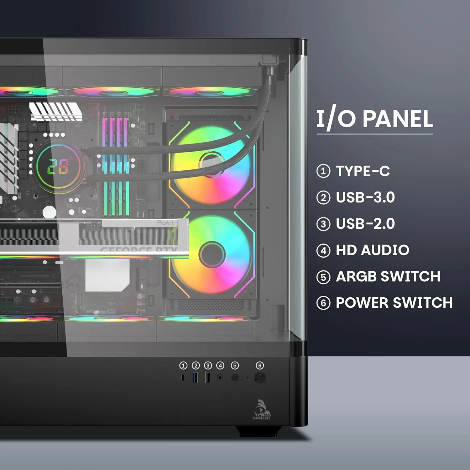 TAG Gamerz Aurora Mid Tower ATX Gaming Cabinet (Black) overview 3