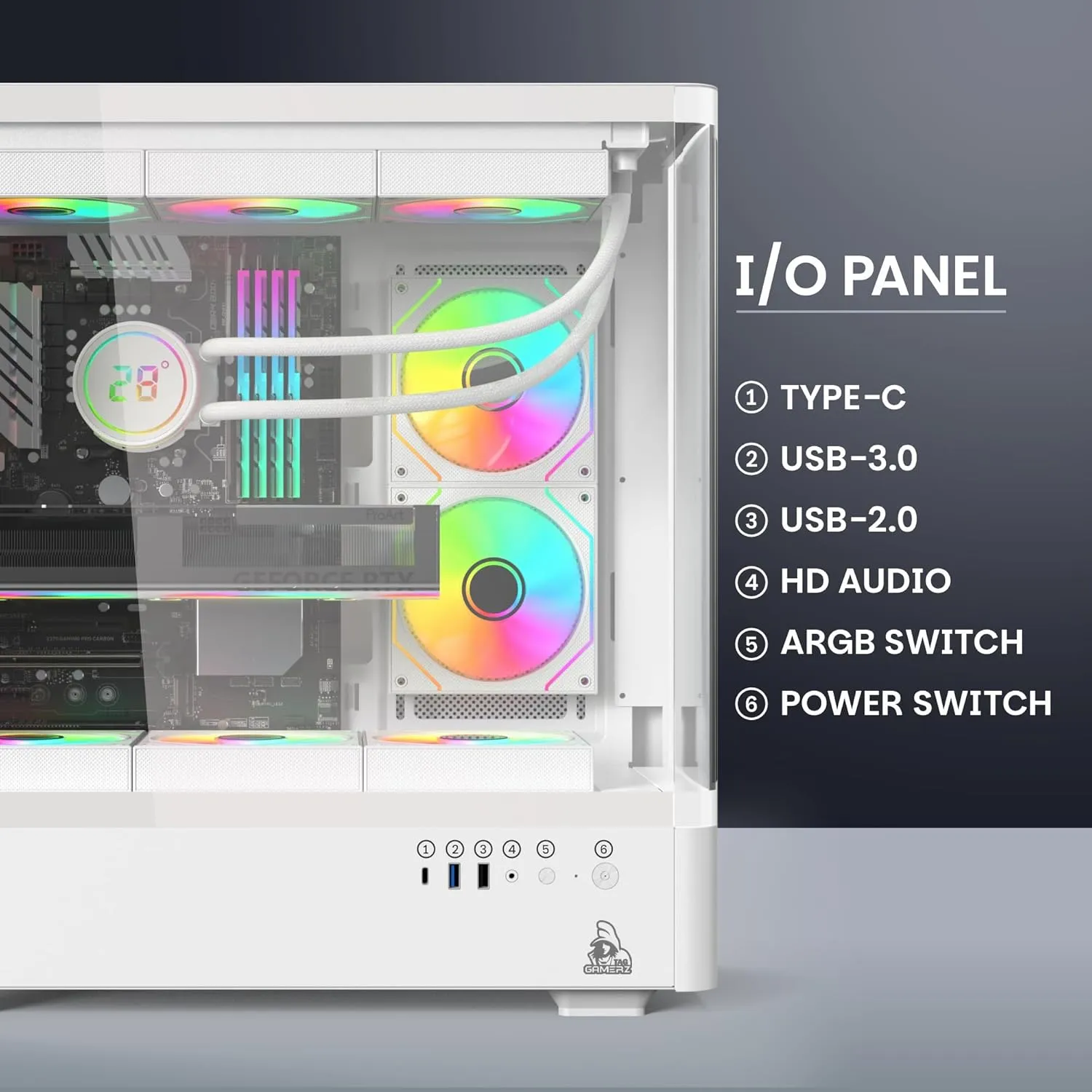 TAG Gamerz Aurora Mid Tower ATX Gaming Cabinet (White) overview 3