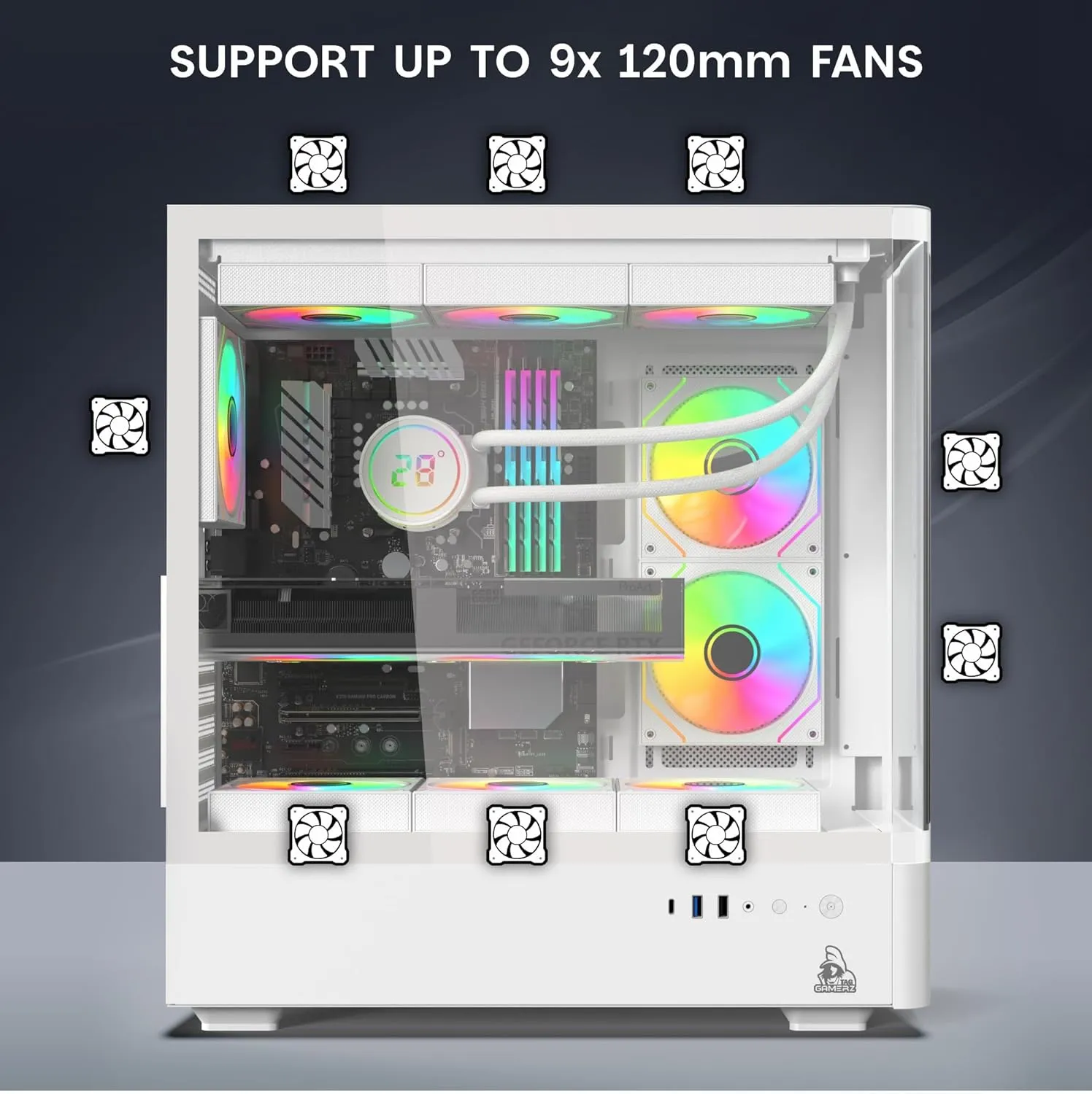 TAG Gamerz Aurora Mid Tower ATX Gaming Cabinet (White) overview 6