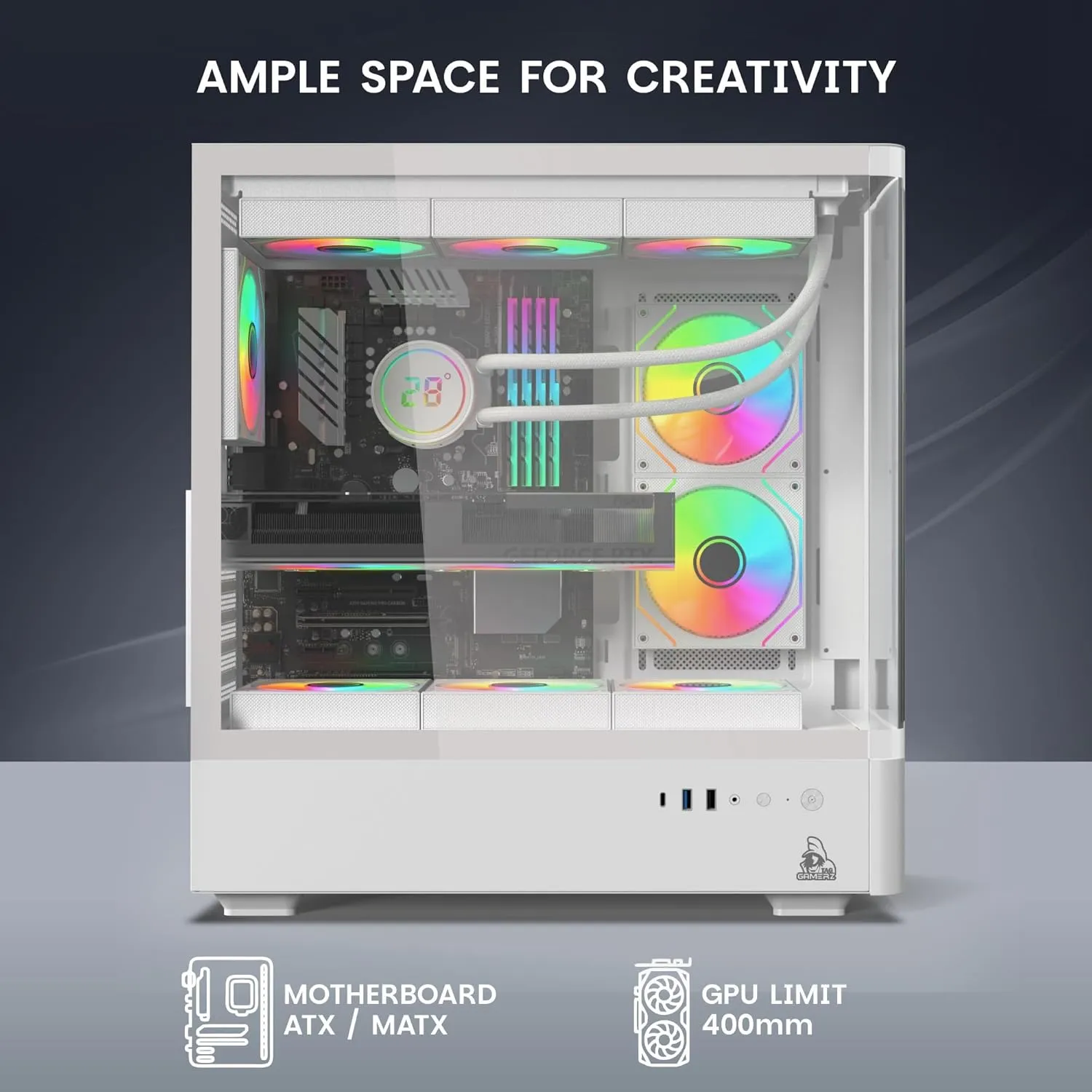 TAG Gamerz Aurora Mid Tower ATX Gaming Cabinet (White) overview 8