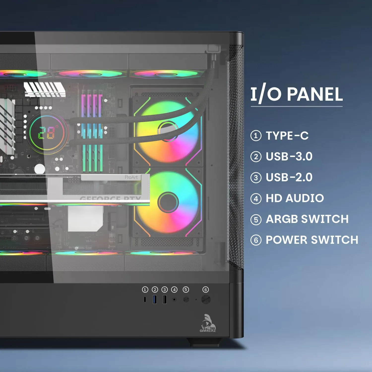 TAG Gamerz Aurora-M Mid-Tower ATX Gaming Cabinet (Black) overview 2