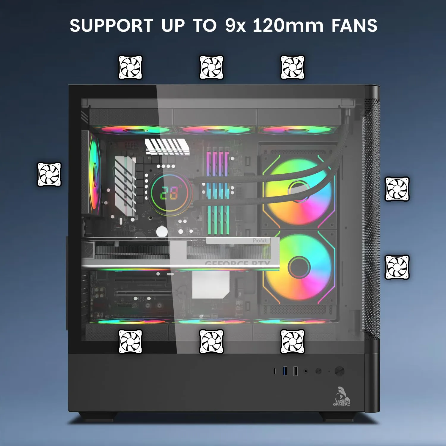 TAG Gamerz Aurora-M Mid-Tower ATX Gaming Cabinet (Black) overview 5