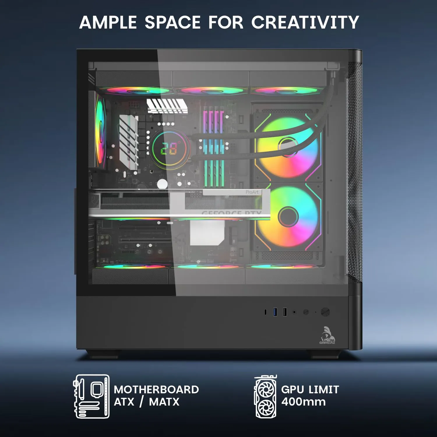 TAG Gamerz Aurora-M Mid-Tower ATX Gaming Cabinet (Black) overview 7