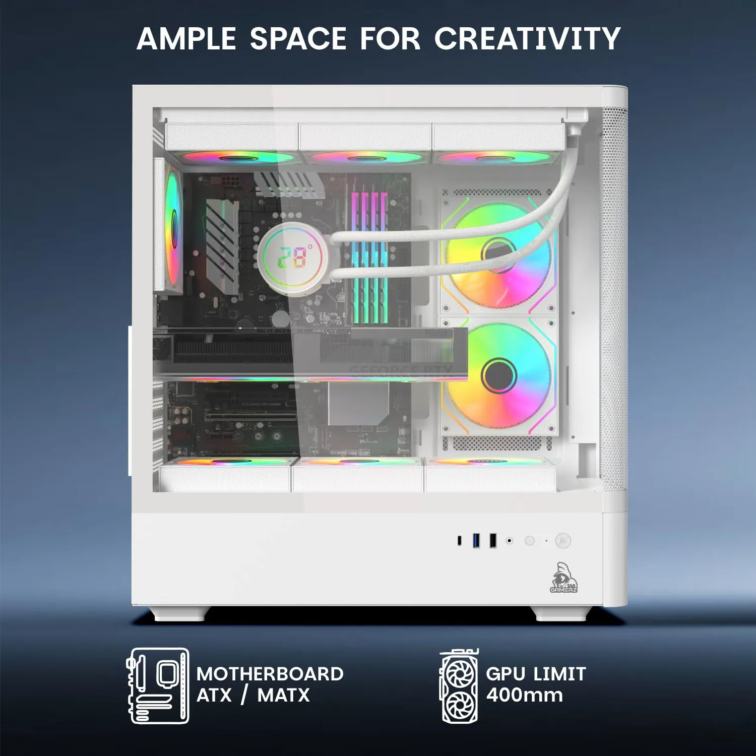 TAG Gamerz Aurora-M Mid-Tower ATX Gaming Cabinet (White) overview 7