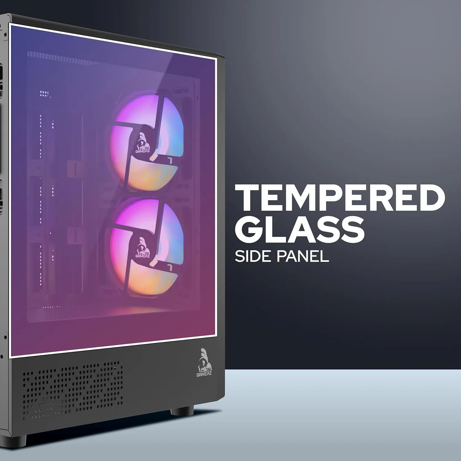 TAG Gamerz EVA Mid-Tower Computer PC Case/Gaming Cabinet, Front Mesh Panel, 3x Pre-Installed ARGB Fans | Supports M-ATX, ITX | 240mm Radiator Support | 4mm Tempered Glass, Supports Up to 8 Fans -Black overview 4