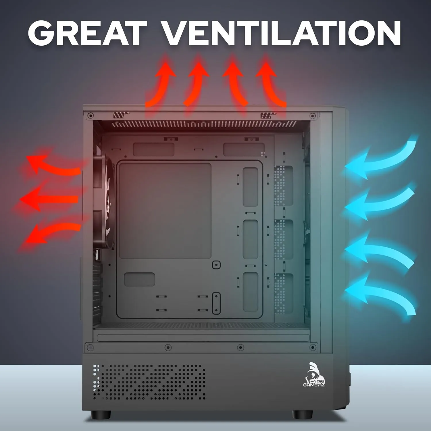 TAG Gamerz EVA Mid-Tower Computer PC Case/Gaming Cabinet, Front Mesh Panel, 3x Pre-Installed ARGB Fans | Supports M-ATX, ITX | 240mm Radiator Support | 4mm Tempered Glass, Supports Up to 8 Fans -Black overview 6