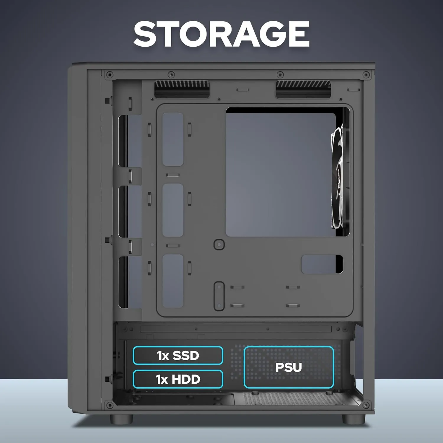 TAG Gamerz EVA Mid-Tower Computer PC Case/Gaming Cabinet, Front Mesh Panel, 3x Pre-Installed ARGB Fans | Supports M-ATX, ITX | 240mm Radiator Support | 4mm Tempered Glass, Supports Up to 8 Fans -Black overview 7