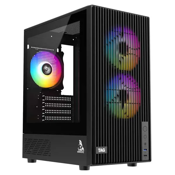 TAG Gamerz EVA Mid-Tower Computer PC Case/Gaming Cabinet, Front Mesh Panel, 3x Pre-Installed ARGB Fans | Supports M-ATX, ITX | 240mm Radiator Support | 4mm Tempered Glass, Supports Up to 8 Fans -Black