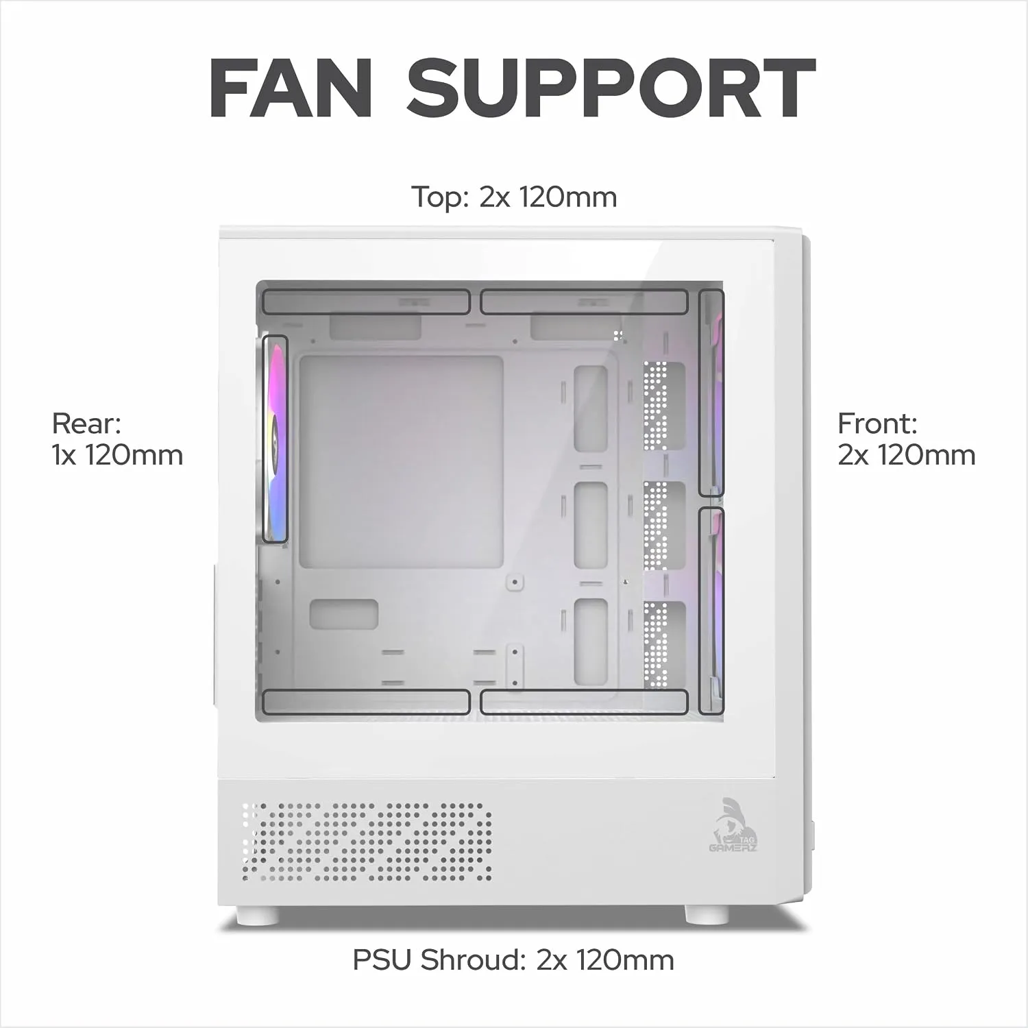 TAG Gamerz EVA Mid-Tower M-ATX Gaming Cabinet (White) overview 5
