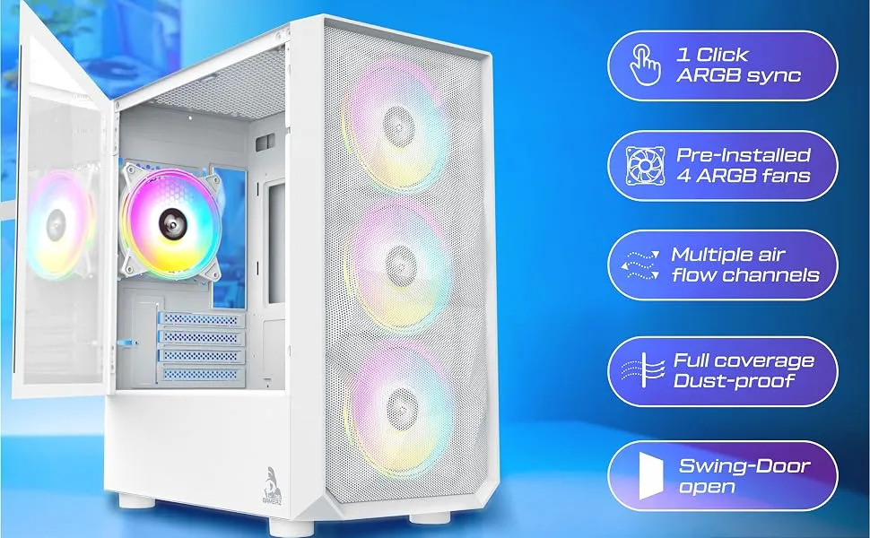 TAG Gamerz Pulser ARGB M-ATX Mid Tower Cabinet (White) overview 2