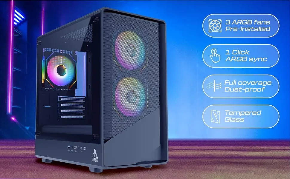TAG Gamerz Starlight ARGB Mid-Tower M-ATX Gaming Cabinet (Black) overview 2