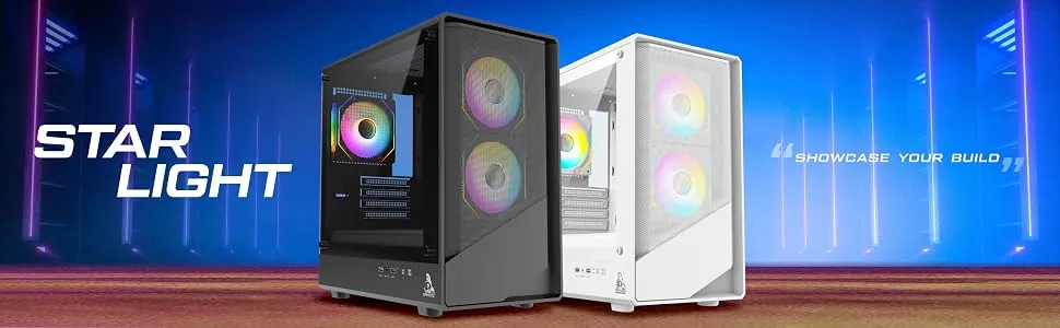 TAG Gamerz Starlight ARGB Mid-Tower M-ATX Gaming Cabinet (White) overview 1