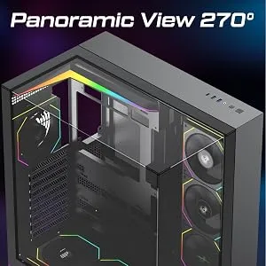 TAG Gamerz Supernova Mid-Tower Computer Case/Gaming Cabinet with 3 Side Glass Panoramic View| Pre-Installed 7 ARGB PWM Fans | Anti Sag Bracket | Support Reverse Connection motherboards PC CASE Black overview 10
