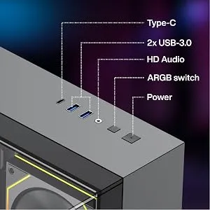 TAG Gamerz Supernova Mid-Tower Computer Case/Gaming Cabinet with 3 Side Glass Panoramic View| Pre-Installed 7 ARGB PWM Fans | Anti Sag Bracket | Support Reverse Connection motherboards PC CASE Black overview 11