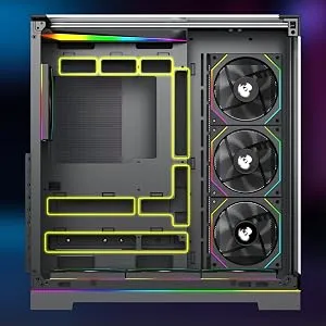 TAG Gamerz Supernova Mid-Tower Computer Case/Gaming Cabinet with 3 Side Glass Panoramic View| Pre-Installed 7 ARGB PWM Fans | Anti Sag Bracket | Support Reverse Connection motherboards PC CASE Black overview 7