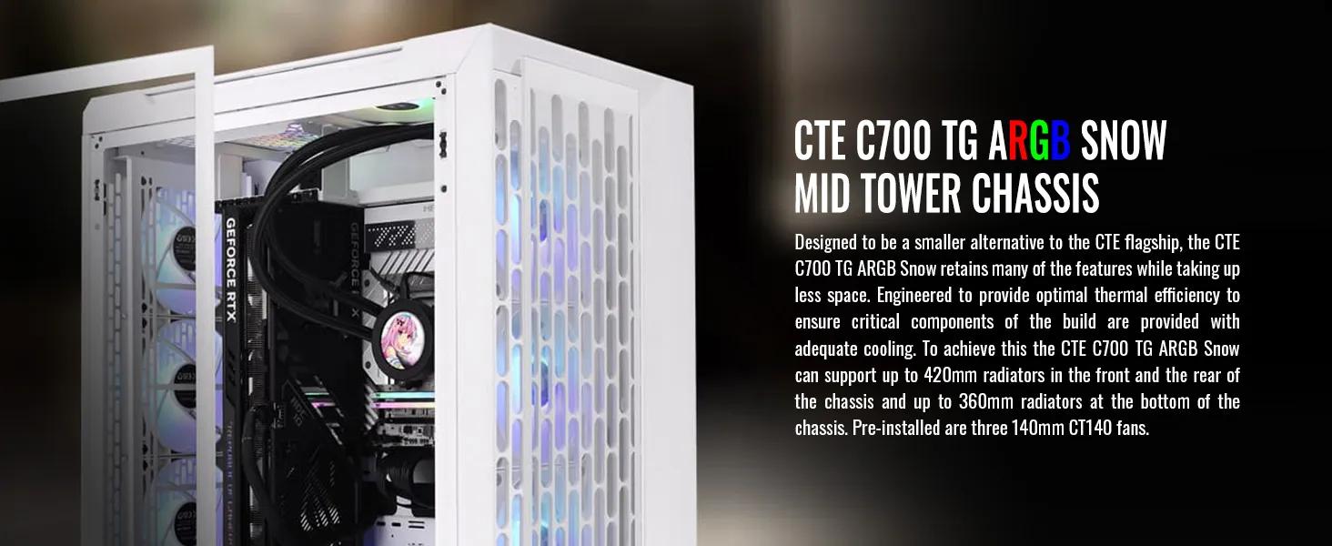 Thermaltake CTE C700 TG ARGB Snow Mid Tower Chassis overview 2