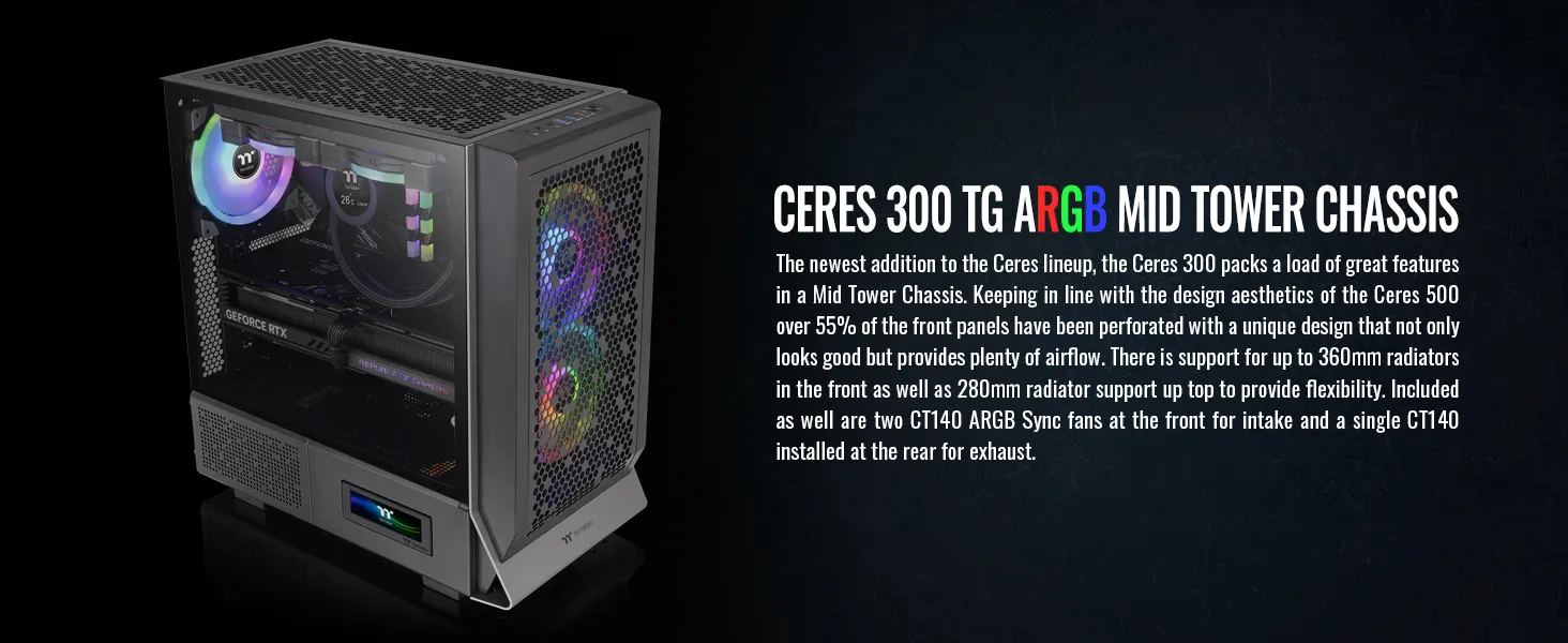 Thermaltake Ceres 300 TG ARGB (E-ATX) Mid Tower Cabinet (Black) overview 2