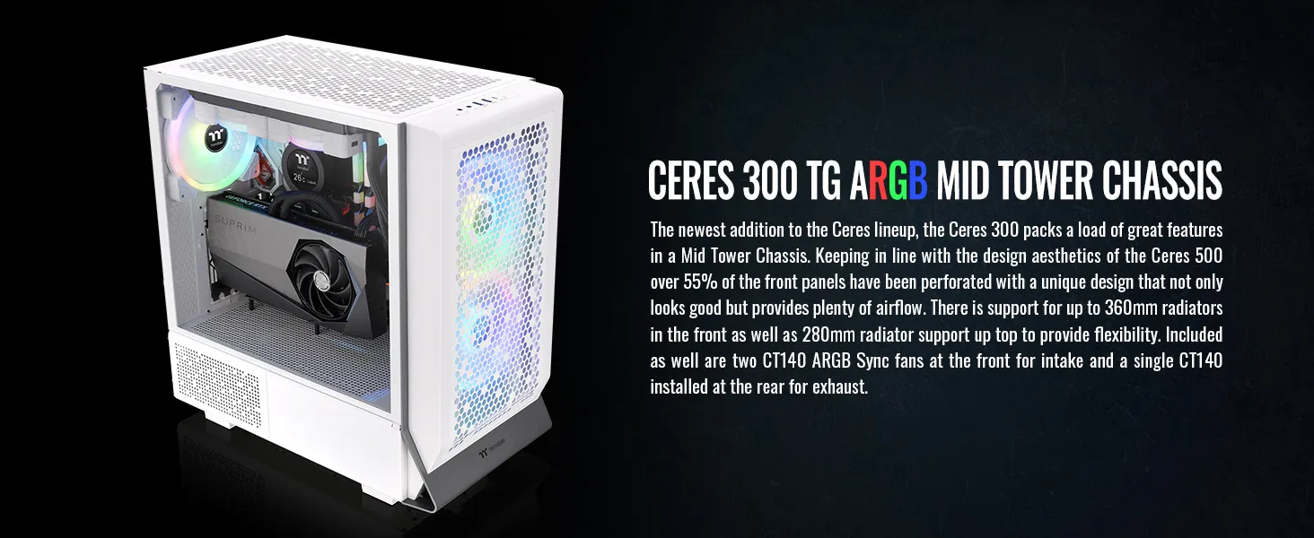 Thermaltake Ceres 300 TG ARGB (E-ATX) Mid Tower Cabinet (White) overview 2
