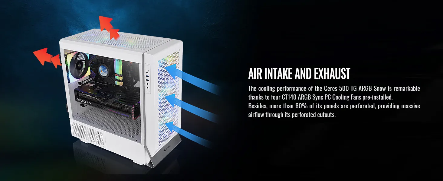 Thermaltake Ceres 500 TG ARGB Snow (E-ATX) Mid Tower Cabinet (White) overview 4