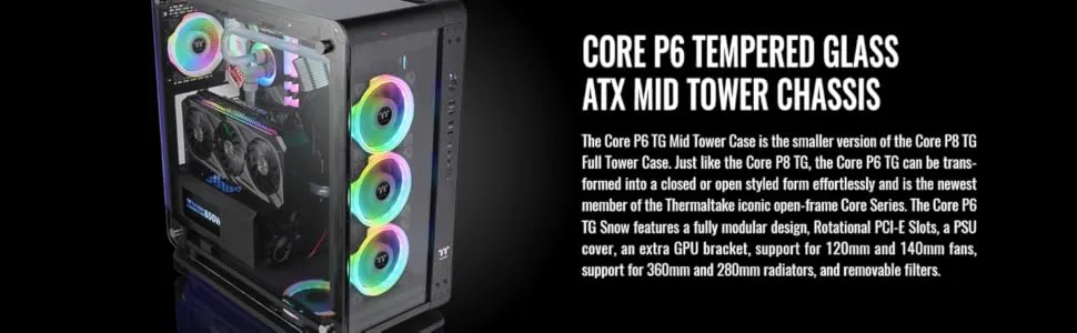 Thermaltake Core P6 TG (ATX) Mid Tower Cabinet (Black) overview 4