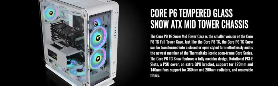 Thermaltake Core P6 TG Snow (ATX) Mid Tower Cabinet (White) overview 7