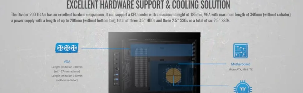 Thermaltake Divider 200 TG Air Black Edition Micro-ATX Tempered Glass overview 3