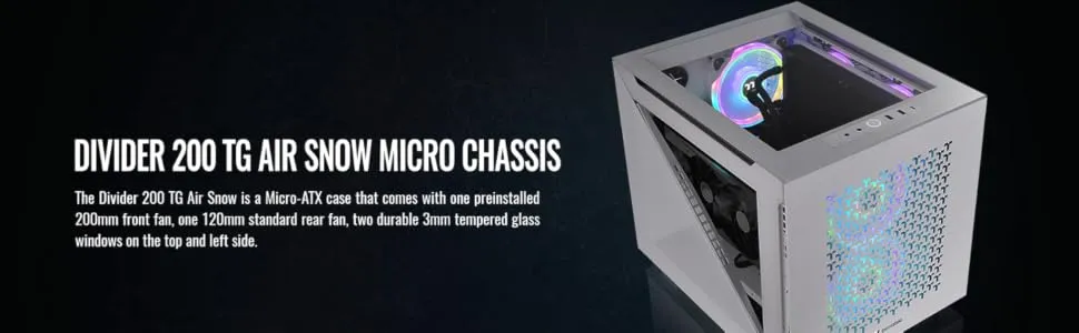 Thermaltake Divider 200 TG Air White Edition Micro-ATX Tempered Glass overview 2