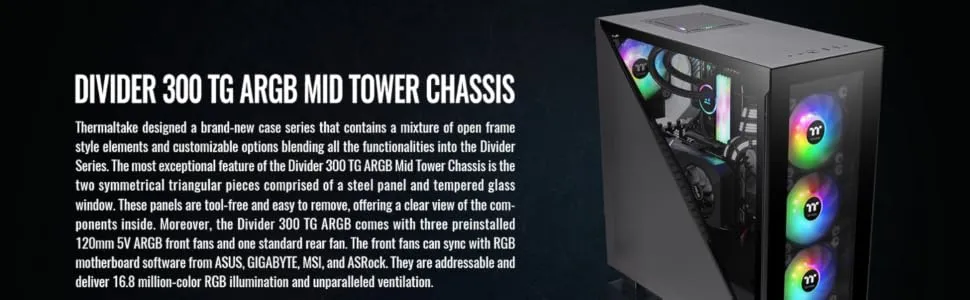 Thermaltake Divider 300 TG ARGB Mid Tower Cabinet (Black) overview 5