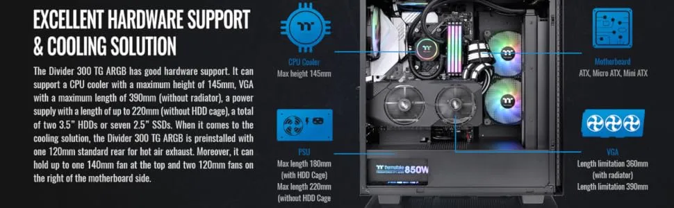Thermaltake Divider 300 TG ARGB Mid Tower Cabinet (Black) overview 7