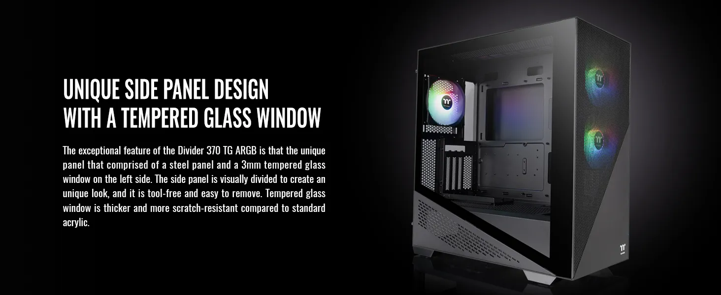 Thermaltake Divider 370 TG ARGB Mid Tower Chassis (Black) overview 3